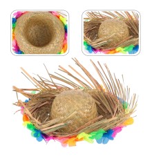 Naturel Renk Püsküllü Örme Hasır Hawaii Luau Aloha Şapka 13x36 cm