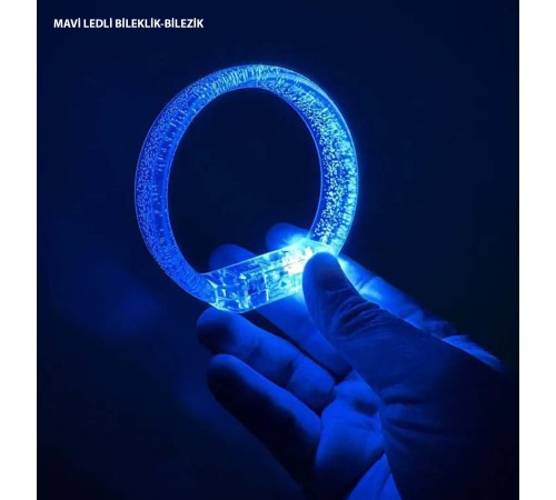 Mavi Led Işıklı Baskı Yapılabilen Pilli Bileklik Bilezik 1,5 cm Genişlik