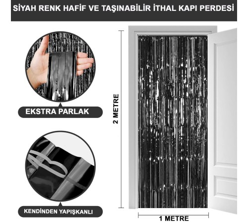 Siyah Renk Ekstra Metalize Parlak Saçaklı Arka Fon Perde İthal A Kalite 1x2 Metre