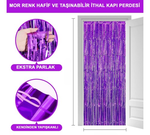 Mor Renk Ekstra Metalize Parlak Saçaklı Arka Fon Perde İthal A Kalite 1x2 Metre