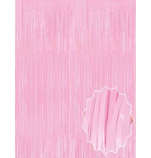 Soft Pembe Püsküllü Kapı Perdesi - Parti, Baby Shower, Cinsiyet Partisi 1x2 m