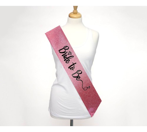 Pembe Üzeri Siyah İtalik Alyanslı Bride To Be Yazılı Simli Işıltılı Kuşak Kemer 10 cm Genişlik
