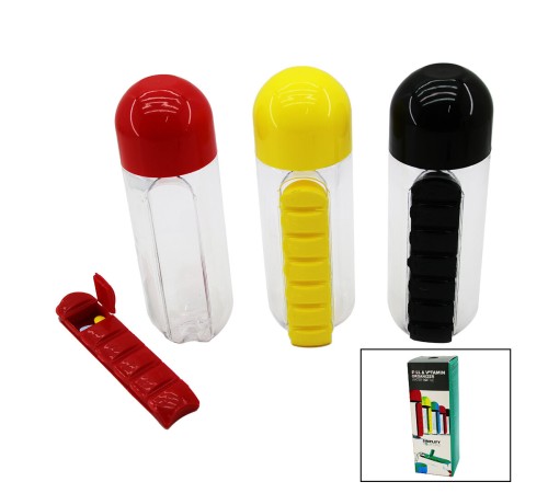 VITAMIN ORGANIZER İLAÇ KUTULU PLASTİK SULUK MATARA RENKLİ BARDAK KAPAKLI