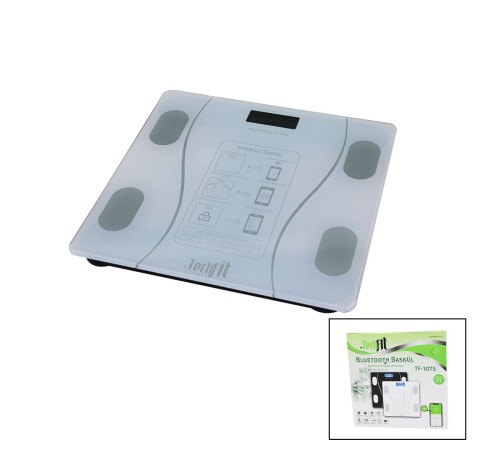 BLUETOOTH VÜCUT ANALİZLİ DİJİTAL BASKÜL TERAZİ 180KG/50G YAĞ -SU -KAS ORAN -BMI -ODA ℃ TF-1075