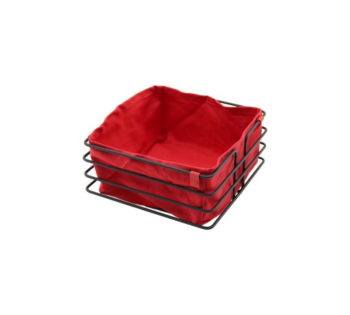 KARE SİYAH METAL KIRMIZI BEZLİ EKMEK SEPETİ 20X21CM DERİNLİK 10.5CM