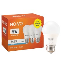 NO-VO 3LÜ AVANTAJ PAKET 9W BEYAZ LED AMPUL E27 806LM 6500K 15.000 SAAT ÖMÜR