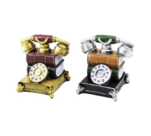 KUMBARA ANKESÖRLÜ TELEFON VİNTAGE DEKORATİF BİBLO KUMBARA RENKLİ 15.5X15.5X10CM REÇİNE