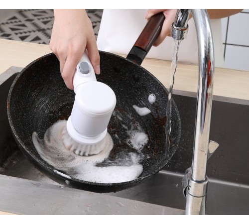 Magic Brush 5 in 1 Kablosuz Şarjlı Temizlik Fırçası | Çok Amaçlı Döner Başlıklı Elektrikli Banyo, Mutfak ve Fayans Temizleme Seti