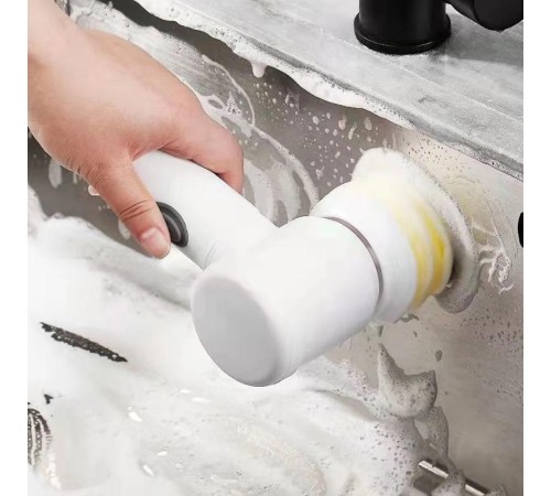 Magic Brush 5 in 1 Kablosuz Şarjlı Temizlik Fırçası | Çok Amaçlı Döner Başlıklı Elektrikli Banyo, Mutfak ve Fayans Temizleme Seti