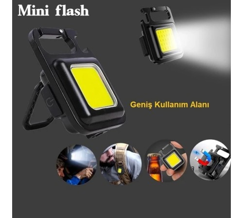 Mini 30 Ledli  Mıknatıslı Anahtarlık Flash Kamp Lambası Askılı Kapak Açacaklı Şarjlı Fener