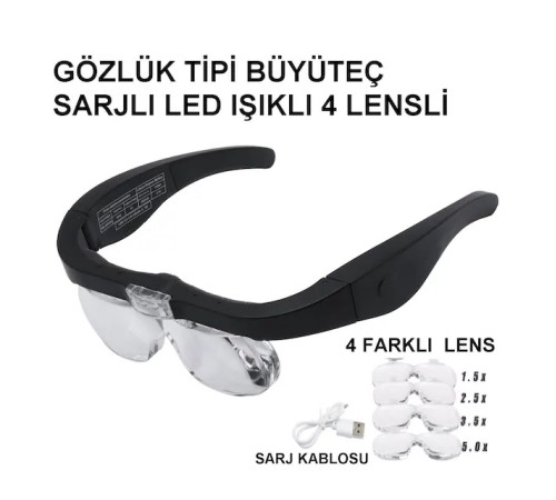 Şarjlı Gözlük Büyüteç 4 Farklı Lens -11537Dc