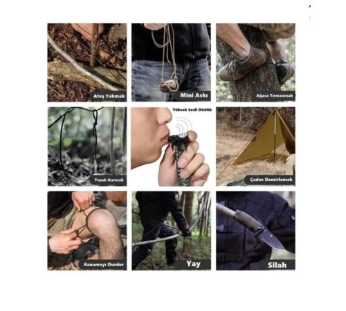 Pusula Fenerli Yüksek Desibel Düdüklü Hayatta Kalma Kamp Bilekliği - AÇIK YEŞİL