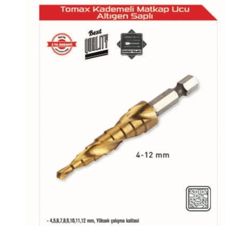 Tomax Kademeli Matkap Ucu 4-12 mm Arası - Altıgen Saplı