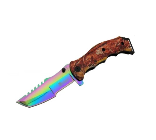 Columbia Tanto FST 3039 A Tırtıklı Gökkuşağı Kamp Çakı 23 cm - G10 Sap, Yarı Otomatik