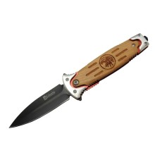 Columbia FS 11032 Kahverengi Kurtarma / Kamp Çakısı 20cm - Kartal İşlemeli Ahşap Sap, Kemerlikli, Cam Kırma Aparatlı
