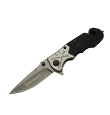 Browning 8-10 Siyah Kurtarma / Kamp Çakı 16,5cm - Yarı Otomatik, Kemerlikli, Cam Kırma ve İp Kesme Aparatlı, Ok Figürlü Sap