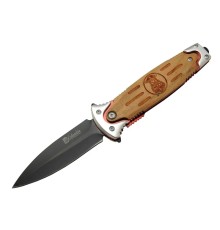 Columbia FS 11031 Kahverengi Kamp Çakı 20cm- Police İşlemeli, Ahşap Sap, Kemerlikli, Cam Kırma Aparatlı