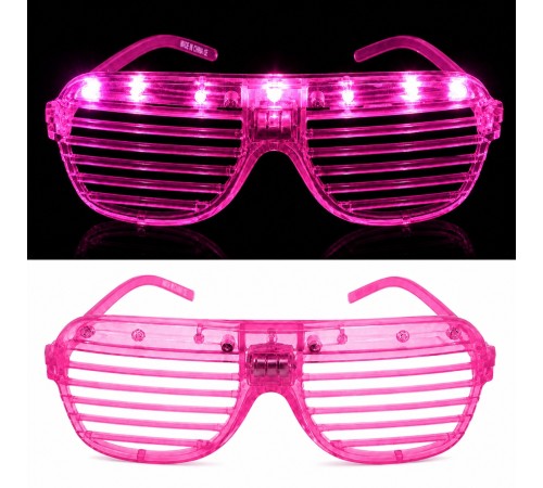 LED Işıklı Panjur Parti Gözlüğü Pembe Renk Shutter Gözlük
