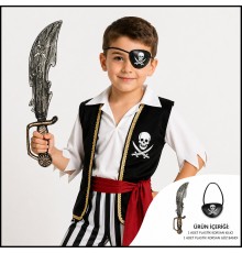Korsan Kılıç ve Göz Bandı Seti Eskitme (Çocuk & Yetişkin Uyumlu)