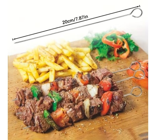 10 Adet Paslanmaz Çelik Mangal Şişi Seti – 20 cm Metal Çöp Şiş ve Izgara Şişleri
