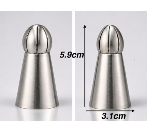 5'li Profesyonel Rus Top Duy Ucu Seti – 5.9 cm Büyük Boy Paslanmaz Çelik Krema Sıkma ve Fırfır Uçları