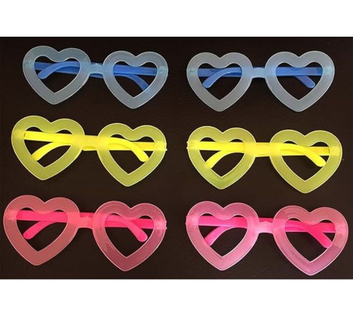 Retro Neon Fosforlu Kalp Gözlük 12 Adet – 80’ler 90’lar Parti Stili