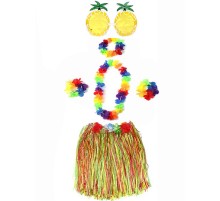Yetişkin ve Çocuk Uyumlu Luau Aloha Hawaii Rengarenk 40 cm Etek Ananas Şekilli Gözlük Hawaii Kolye Renkli Taç ve 2 Adet Bileklik Seti