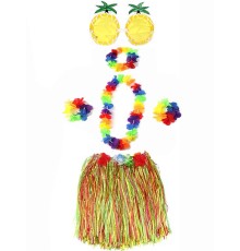 Yetişkin ve Çocuk Uyumlu Luau Aloha Hawaii Rengarenk 40 cm Etek Ananas Şekilli Gözlük Hawaii Kolye Renkli Taç ve 2 Adet Bileklik Seti