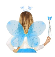 Mavi Kelebek Erkek-Kız Seti – 50 cm Kelebek Kanadı, Taç ve Asa