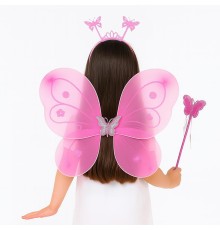 Pembe Kelebek Kız Seti – 50 cm Kelebek Kanadı, Taç ve Asa