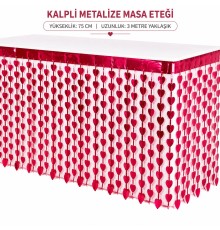 Kalpli Metalize Masa Eteği Kırmızı 75x300 cm