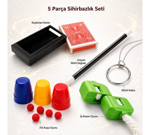 Çocuklar İçin 5 Parça Sihirbazlık Oyun Seti