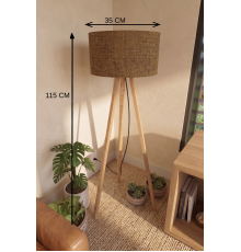 3 Ayaklı Tripod Lambader Tütün Kahve Kumaş Başlık