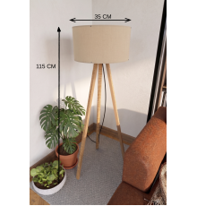 3 Ayaklı Tripod Lambader Bej Kumaş Başlık