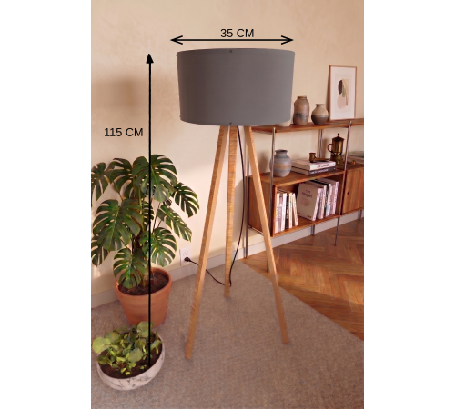 3 Ayaklı Tripod Lambader Antrasit Gri Kumaş Başlık