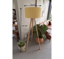 3 Ayaklı Tripod Lambader Hardal Kumaş Başlık