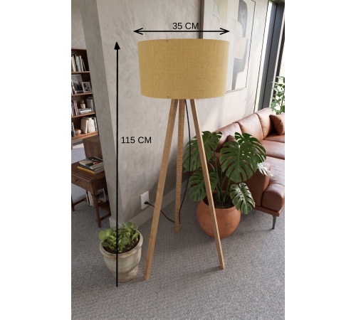 3 Ayaklı Tripod Lambader Hardal Kumaş Başlık
