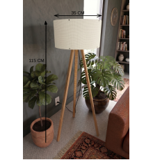 3 Ayaklı Tripod Lambader Krem Kumaş Başlık