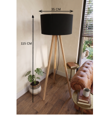 3 Ayaklı Tripod Lambader Siyah Kumaş Başlık