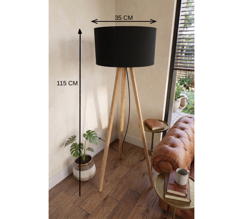 3 Ayaklı Tripod Lambader Siyah Kumaş Başlık