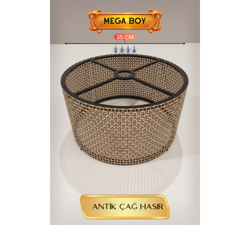 Antik Çağ Hasır Lambader Başlığı 35 CM Mega Boy