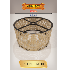 Retro Hasır Lambader Başlığı 35 CM Mega Boy