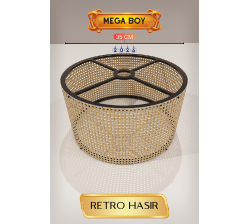 Retro Hasır Lambader Başlığı 35 CM Mega Boy