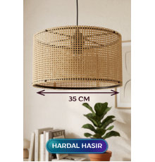 Hardal Hasır Kumaş Başlıklı Sarkıt Avize 35 CM