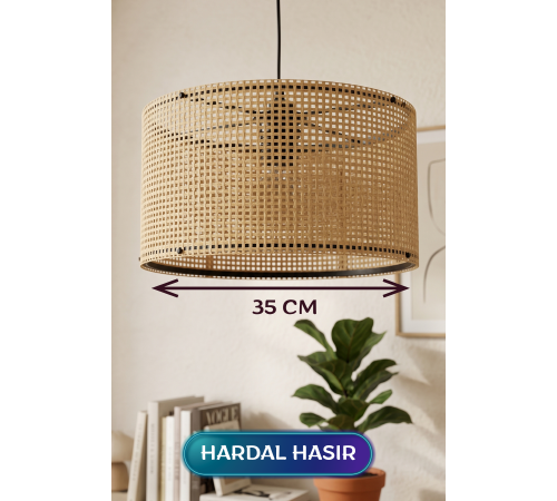 Hardal Hasır Kumaş Başlıklı Sarkıt Avize 35 CM