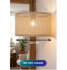 Retro Hasır Kumaş Başlıklı Sarkıt Avize 35 CM