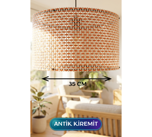 Antik Kiremit Hasır Kumaş Başlıklı Sarkıt Avize 35 CM
