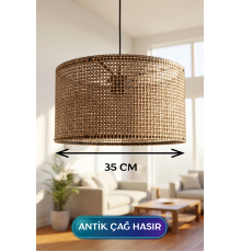 Antik Çağ Hasır Kumaş Başlıklı Sarkıt Avize 35 CM