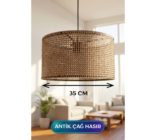 Antik Çağ Hasır Kumaş Başlıklı Sarkıt Avize 35 CM