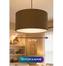 Tütün Kahve Kumaş Başlıklı Sarkıt Avize 35 CM